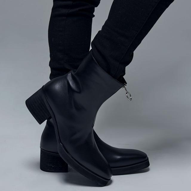 LOVE HUNTER ラブハンター ハイヒール メンズ靴 靴 ショートブーツ ミドルブーツ メンズ フロントジップブーツ 合皮 PUレザー ブラック 黒 25cm 25.5cm 26cm 26.5cm 27cm 27.5cm ヴィジュアル系 ビジュアル系 モード系 きれいめ ファッション 即日発送 [6838]