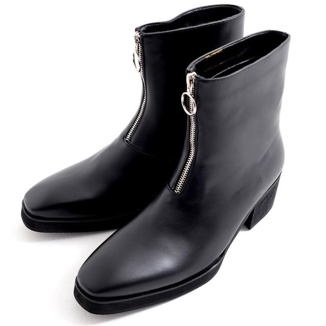 LOVE HUNTER ラブハンター ハイヒール メンズ靴 靴 ショートブーツ ミドルブーツ メンズ フロントジップブーツ 合皮 PUレザー ブラック 黒 25cm 25.5cm 26cm 26.5cm 27cm 27.5cm ヴィジュアル系 ビジュアル系 モード系 きれいめ ファッション 即日発送 [6838]