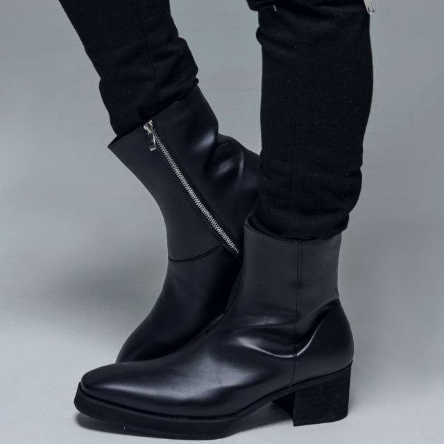 ショートブーツ ミドルブーツ メンズ 靴 サイドジップ 厚底 ヒールブーツ 合成皮革 PUレザー シンプル ブラック 黒 ヴィジュアル系 ビジュアル系 V系 visualkei 25cm 25.5cm 26cm 26.5cm 27cm 27.5cm LOVE HUNTER ファッション メンズ靴 即日発送 [6839]