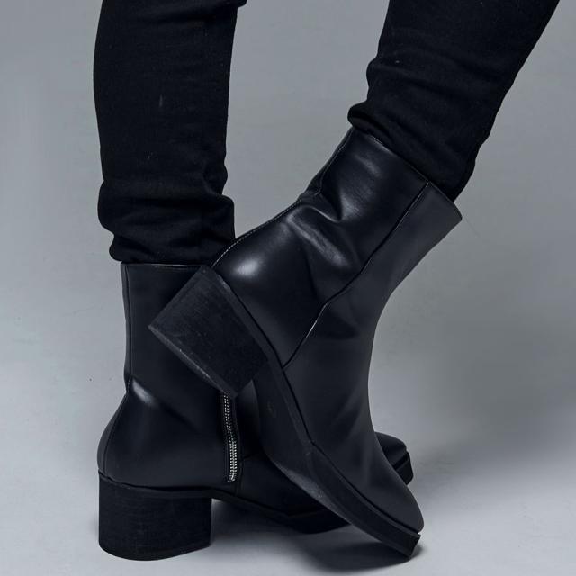 ショートブーツ ミドルブーツ メンズ 靴 サイドジップ 厚底 ヒールブーツ 合成皮革 PUレザー シンプル ブラック 黒 ヴィジュアル系 ビジュアル系 V系 visualkei 25cm 25.5cm 26cm 26.5cm 27cm 27.5cm LOVE HUNTER ファッション メンズ靴 即日発送 [6839]