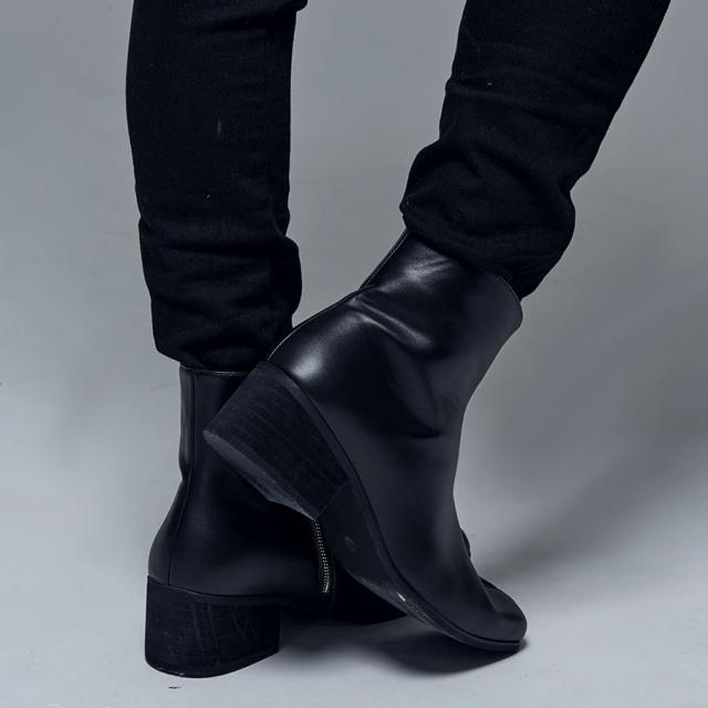 ショートブーツ ミドルブーツ メンズ 厚底 ヒールブーツ サイドジッパー サイドジップ シンプル 無地 合成皮革 PUレザーブラック 黒 ヴィジュアル系 ビジュアル系 V系 visualkei 25cm 25.5cm 26cm 26.5cm 27cm 27.5cm ファッション メンズ靴 靴 即日発送 [6840]