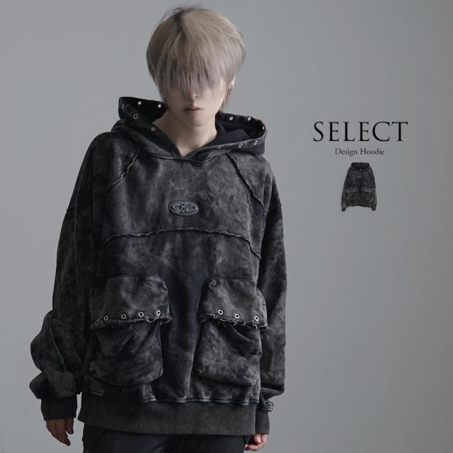 CV Select シーブイセレクト UNDERGROUND立体ポケットグランジプルオーバーパーカー メンズ パーカー V系 ヴィジュアル系 サブカル系 地雷系 y2k パンク ストリート系 病み 黒 ブラック ブリーチ [744501]