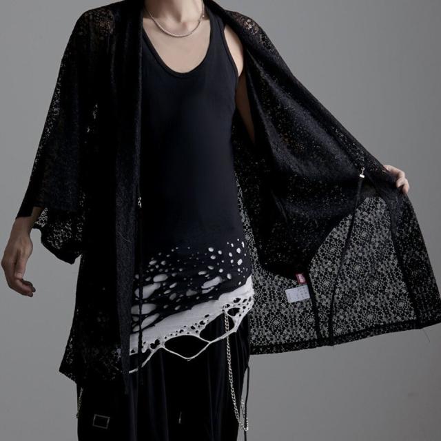 カーディガン メンズ ガウン シアー レース ファッション 服 羽織 着物 和モード 和服 浴衣 服 レディース 黒 ブラック amina アミナ 倭物や カヤ 20代 30代 40代 ユニセックス 男性 男 服 春 夏 夏服 春夏 ファッション [7CA-4108] カーディガン メンズ ガウン シアー レース ファッション 服 羽織 着物