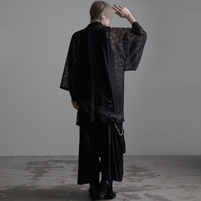 ノーカラージャケット ガウン 羽織 着物 黒 着物羽織コート・ガウン ネイビー・格子柄 23-4｜FAR EAST FABRIC