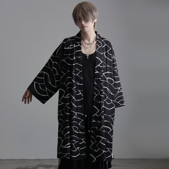 羽織 メンズ ブランド おしゃれ カーディガン 着物風 和風 モダン アート 山紫水明 総柄 幾何学 防寒 暖かい あたたかい レディース 男女兼用 ブラック フリーサイズ 倭物や カヤ Amina 20代 30代 40代 ユニセックス 男性 男 服 春 春服 ファッション [7CC-4109] 羽織 メンズ ブランド おしゃれ カーディガン 着物風 和風 モダン