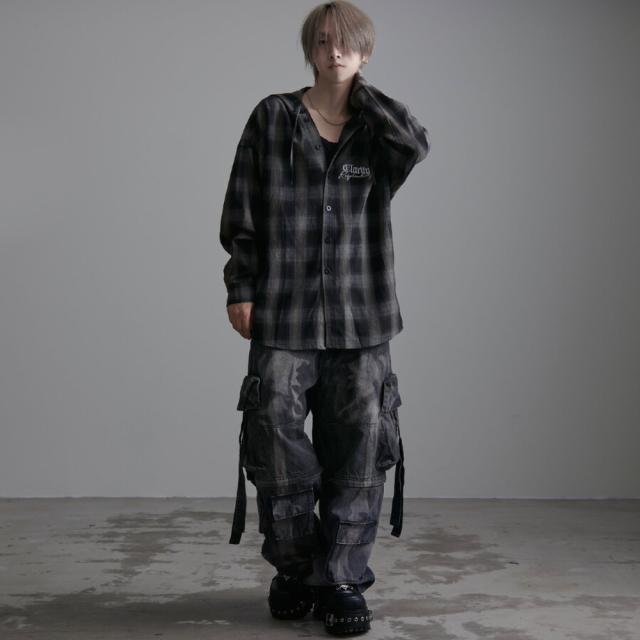 カーゴパンツ メンズ ゆったり ワイドパンツ プリント入り 2WAY 地雷系