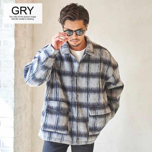 ブルゾン メンズ おしゃれ 大きいサイズ シャツジャケット シャツ ジャケット チェック ネルシャツ シャギー CPO コーチジャケット 起毛 モヘア モヘヤ 暖かい 防寒 アウター M L CavariA ユニセックス 男性 男 服 秋 冬 秋冬 ファッション 即日発送 [CAB23-21]_4