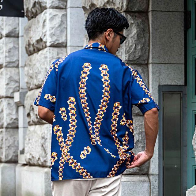 シャツ メンズ 半袖 ブランド 柄 半袖シャツ バロック調 総柄シャツ カジュアルシャツ 大きいサイズ ブラック ブルー ホワイト M L CavariA 20代 30代 40代 50代 クール ユニセックス 男性 男 服 春 夏 夏服 春夏 ファッション [CABD25-13]