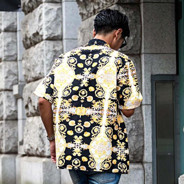 シャツ メンズ 半袖 ブランド 柄 半袖シャツ バロック調 総柄シャツ カジュアルシャツ 大きいサイズ ブラック ブルー ホワイト M L CavariA 20代 30代 40代 50代 クール ユニセックス 男性 男 服 春 夏 夏服 春夏 ファッション [CABD25-13]