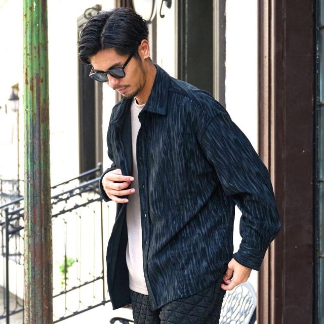 シャツ メンズ 長袖 コーデュロイシャツ ポリコーデュロイ 長袖シャツ シャツジャケ ポリエステル カジュアルシャツ おしゃれ ブラック グレージュ 黒 CavariA 大人 20代 30代 40代 50代 ちょいワル ユニセックス 男性 男 服 秋 冬 秋冬 ファッション [CACP25-02]_5