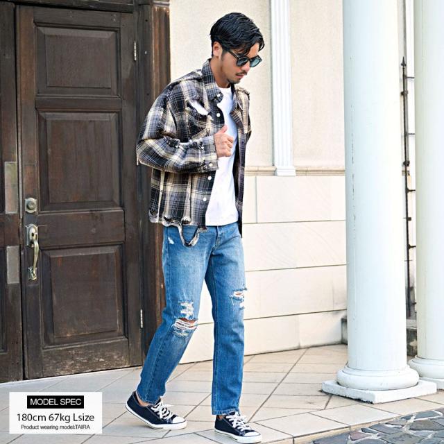 シャツ メンズ ブランド 長袖シャツ 長袖 シャツ グランジ加工