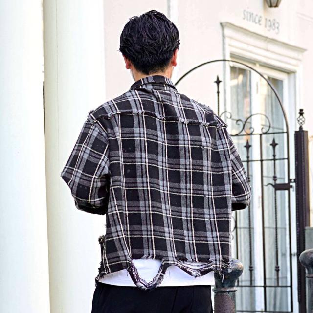 シャツ メンズ ブランド 長袖シャツ 長袖 シャツ グランジ加工