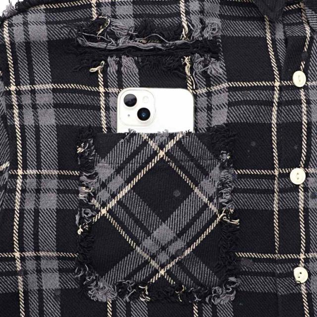 シャツ メンズ ブランド 長袖シャツ 長袖 シャツ グランジ加工