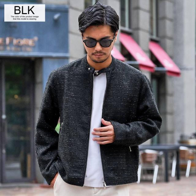 ライダースジャケット ツイードジャケット メンズ アウター ラメ ジャケット ブルゾン シングルライダース ノーカラージャケット 無地 羽織り 軽量 体型カバー CavariA 大人 20代 30代 40代 50代 ちょいワル ユニセックス 男性 男 服 秋 冬 秋冬 ファッション [CAGS25-11] ライダースジャケット ツイードジャケット メンズ アウター ラメ