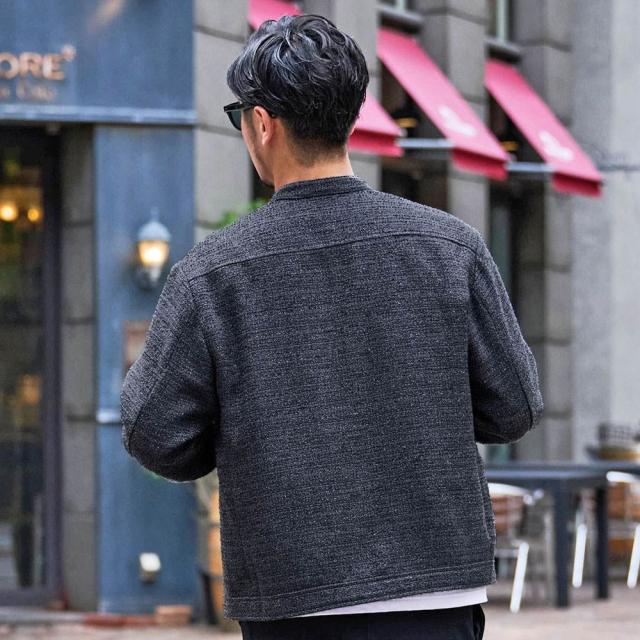 ライダースジャケット ツイードジャケット メンズ アウター ラメ ジャケット ブルゾン シングルライダース ノーカラージャケット 無地 羽織り 軽量 体型カバー CavariA 大人 20代 30代 40代 50代 ちょいワル ユニセックス 男性 男 服 秋 冬 秋冬 ファッション [CAGS25-11] ライダースジャケット ツイードジャケット メンズ アウター ラメ