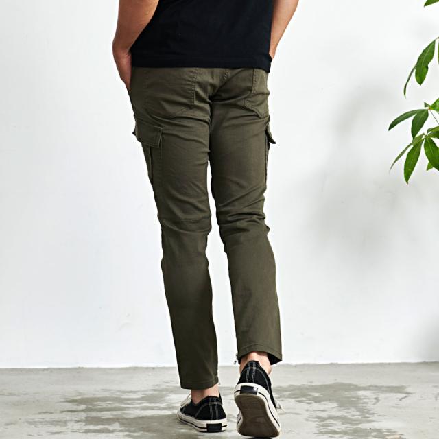 カーゴパンツ メンズ ストレッチ パンツ スリム 細身 美脚 カーゴ パンツ 伸縮性 スキニーパンツ スボン ボトムス シンプル 無地 大人 裾ジップ スポーツ ブラック カーキ M L CavariA 20代 30代 40代 ユニセックス 男性 男 服 春 夏 秋 冬 ファッション [CAGT24-22]_11