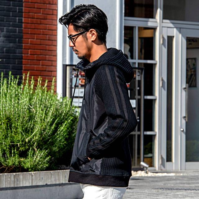 パーカー メンズ ブルゾン マウンテンパーカー ワッフル サーマル  サイドライン ジップパーカー ブラック ホワイト 黒 白 M L XL LL CavariA ブランド カジュアル スポーツミックス 20代 30代 40代 ユニセックス 男性 男 服 秋 冬 秋冬 秋服 ファッション [CAGT24-26] パーカー メンズ ブルゾン マウンテンパーカー ワッフル サーマル