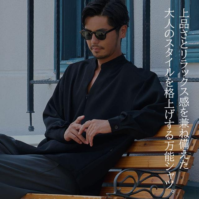 シャツ メンズ 長袖 長袖シャツ ブランド おしゃれ カジュアルシャツ 大きいサイズ トップス インナー プルオーバー ハーフジップ バンドカラー スキッパー 無地 シンプル CavariA 大人 20代 30代 40代 50代 ちょいワル ユニセックス 男性 男 服 秋 冬 秋冬 [CAHP25-40]_1