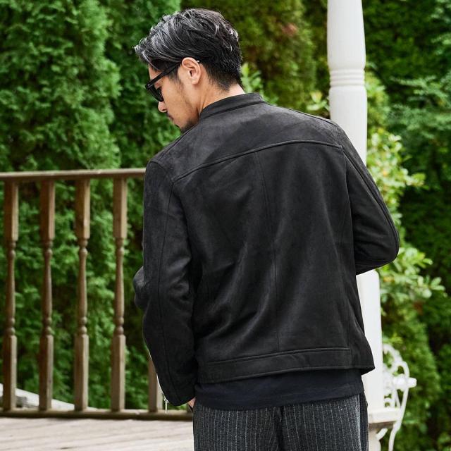 ライダースジャケット メンズ ライダース ジャケット フェイクスウェード シングル アウター スウェード スタンドカラー シングルライダース シンプル 無地 CavariA 大人 20代 30代 40代 50代 ちょいワル ユニセックス 男性 男 服 秋 冬 秋冬 ファッション[CAHP25-53]_6
