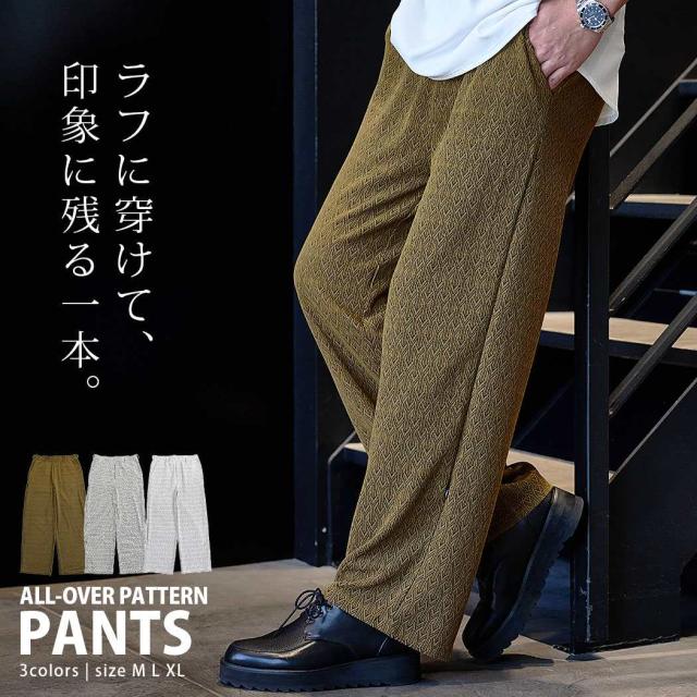 ワイドパンツ メンズ ブランド おしゃれ 大きいサイズ メッシュ イージーパンツ 総柄パンツ サイドジップ ルーズ リラックス ゆったり ブラウン グレー アイボリー 白 大人 20代 30代 40代 50代 ちょいワル ユニセックス 男性 男 服 春 秋 冬 秋冬 ファッション [CAHP26-13]