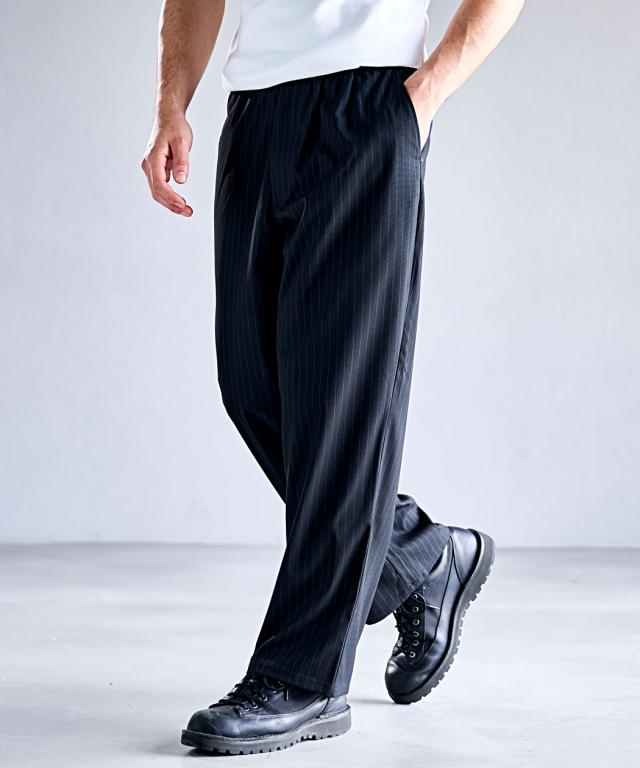 ワイドパンツ メンズ おしゃれ テーパードパンツ ワイドテーパードパンツ ストライプ柄 ストライプパンツ ベルクロ マジックテープ サイズ調節可能 ストレッチ 伸縮 ゆったり 無地 ブラック グレー グレージュ 黒 M L XL LL CavariA キャバリア ブランド［CAHP26-41］_5