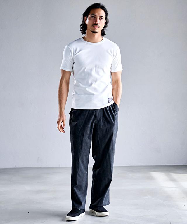 ワイドパンツ メンズ おしゃれ テーパードパンツ ワイドテーパードパンツ ストライプ柄 ストライプパンツ ベルクロ マジックテープ サイズ調節可能 ストレッチ 伸縮 ゆったり 無地 ブラック グレー グレージュ 黒 M L XL LL CavariA キャバリア ブランド［CAHP26-41］_12