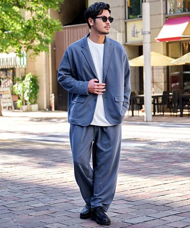セットアップ メンズ 格好のいい 上下仕かける 伸ばすこと 伸縮 テーラードジャケット テイラードジャケット 広広としたズボン下 流汗 流汗 ビッグ影ぼうし 厚地の外套大きさ ゆったり 広広とした 伸び伸びする 心地よい 好いたらしいめ[CAJP26-01]