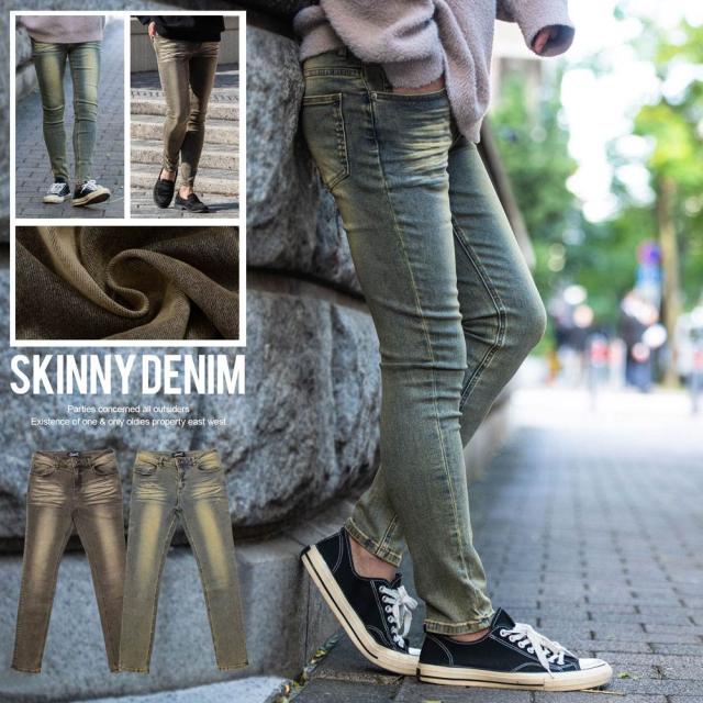 デニムパンツ メンズ ブランド おしゃれ パンツ デニム ジーパン スキニー デニムスキニー スマート ストレッチ 伸縮 オーバーダイ ヴィンテージ ビンテージ 大人 カジュアル ユニセックス ブラック ブルー 黒 S M L XL LL CavariA 春 夏 秋 冬 オールシーズン [CAMY24-05]