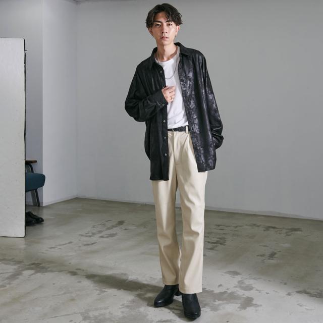 カジュアルシャツ メンズ ブランド おしゃれ 長袖 長袖シャツ 大きいサイズ ロング 羽織り スウェード スエード ムラ 総柄 シンプル ゆったり レディース ホワイト ブラック 白 黒 CavariA 大人 きれいめ モード 服 秋 冬 秋冬 メンズファッション 即日発送 [CANG23-68]_6