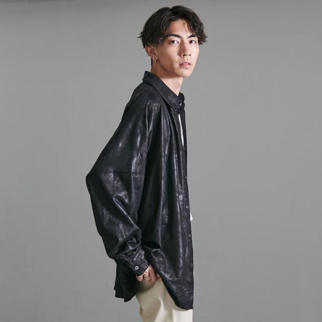 カジュアルシャツ メンズ ブランド おしゃれ 長袖 長袖シャツ 大きいサイズ ロング 羽織り スウェード スエード ムラ 総柄 シンプル ゆったり レディース ホワイト ブラック 白 黒 CavariA 大人 きれいめ モード 服 秋 冬 秋冬 メンズファッション 即日発送 [CANG23-68]_7