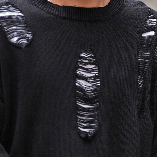 ニット メンズ ブランド おしゃれ 長袖 セーター ダメージ加工 穴あき