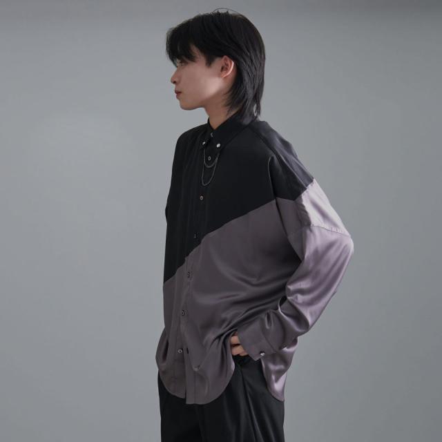 シャツ メンズ 長袖 長袖シャツ おしゃれ 切り替え ネックレス付 トップス 大きいサイズ ホワイト ブラック グレー 黒 白 M L ユニセックス CavariA 男性 服 春服 春 ファッション メンズファッション 20代 30代 40代 父の日 即日発送 [CANG24-11]_4