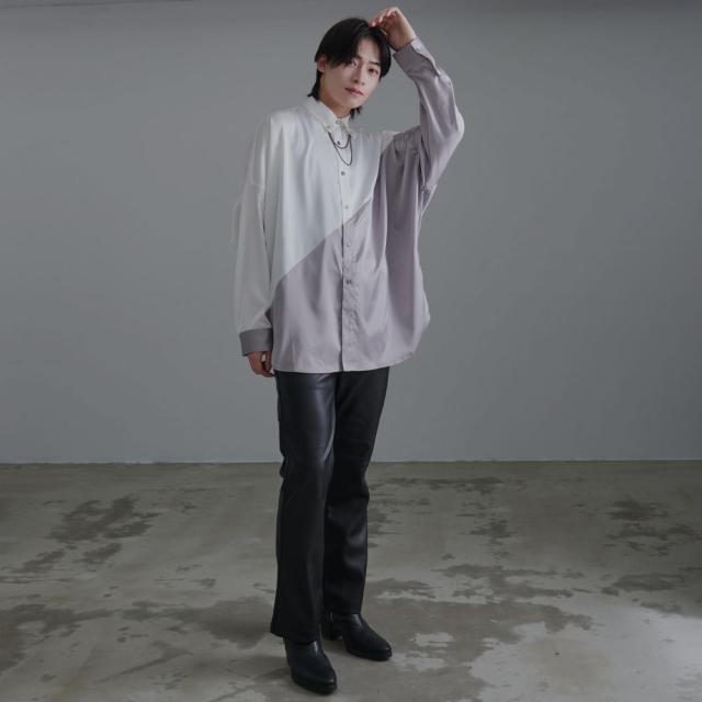 シャツ メンズ 長袖 長袖シャツ おしゃれ 切り替え ネックレス付 トップス 大きいサイズ ホワイト ブラック グレー 黒 白 M L ユニセックス CavariA 男性 服 春服 春 ファッション メンズファッション 20代 30代 40代 父の日 即日発送 [CANG24-11]_7