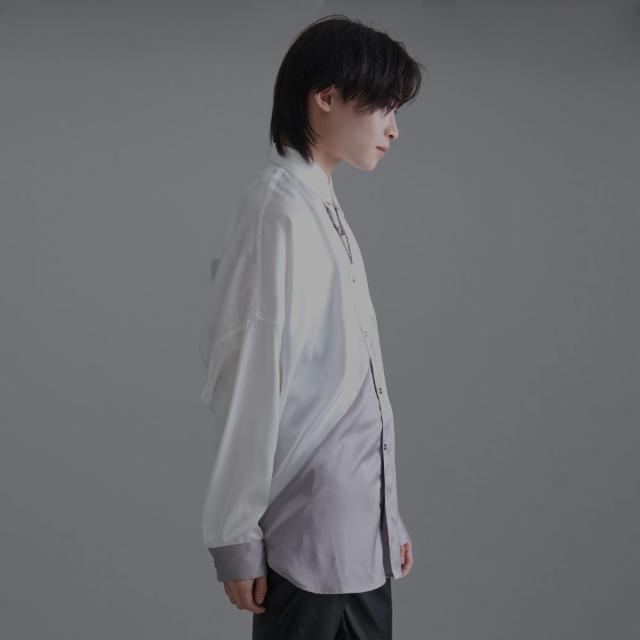 シャツ メンズ 長袖 長袖シャツ おしゃれ 切り替え ネックレス付 トップス 大きいサイズ ホワイト ブラック グレー 黒 白 M L ユニセックス CavariA 男性 服 春服 春 ファッション メンズファッション 20代 30代 40代 父の日 即日発送 [CANG24-11]_8