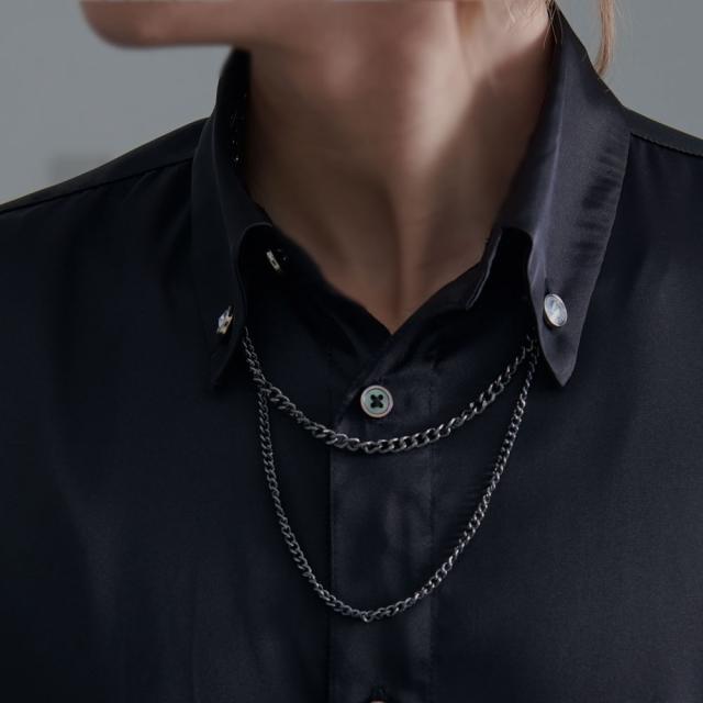 シャツ メンズ 長袖 長袖シャツ おしゃれ 切り替え ネックレス付