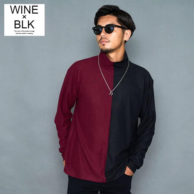 ニット メンズ 長袖 長袖Tシャツ ニットソー ロンT セーター ブランド おしゃれ 配色 ベロア ネックレス付き トップス インナー タートルネック 無地 ストレッチ 伸縮性 グレー ブラック ワイン 黒 上品 きれいめ モード 20代 30代 40代 秋 冬 ファッション [CANG24-80]_5