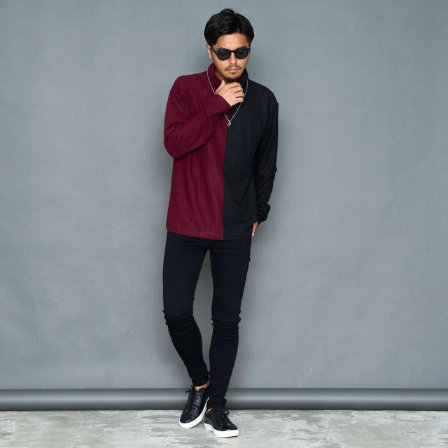 ニット メンズ 長袖 長袖Tシャツ ニットソー ロンT セーター ブランド おしゃれ 配色 ベロア ネックレス付き トップス インナー タートルネック 無地 ストレッチ 伸縮性 グレー ブラック ワイン 黒 上品 きれいめ モード 20代 30代 40代 秋 冬 ファッション [CANG24-80]_6