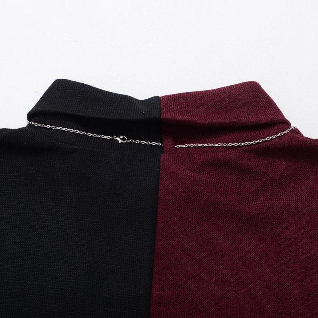 ニット メンズ 長袖 長袖Tシャツ ニットソー ロンT セーター ブランド おしゃれ 配色 ベロア ネックレス付き トップス インナー タートルネック 無地 ストレッチ 伸縮性 グレー ブラック ワイン 黒 上品 きれいめ モード 20代 30代 40代 秋 冬 ファッション [CANG24-80]_9