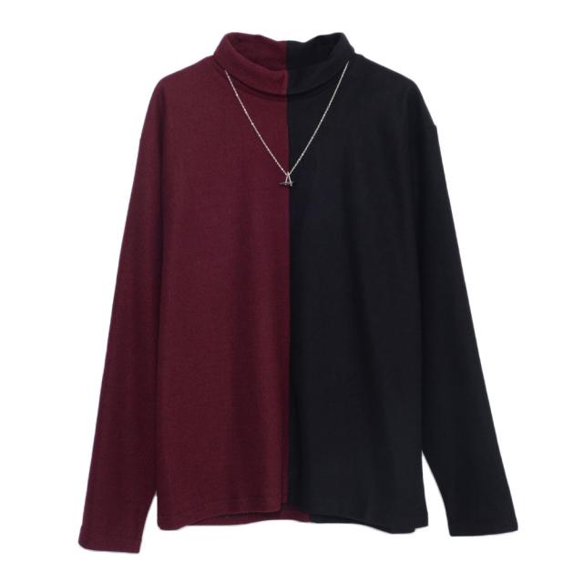 ニット メンズ 長袖 長袖Tシャツ ニットソー ロンT セーター ブランド おしゃれ 配色 ベロア ネックレス付き トップス インナー タートルネック 無地 ストレッチ 伸縮性 グレー ブラック ワイン 黒 上品 きれいめ モード 20代 30代 40代 秋 冬 ファッション [CANG24-80]_15