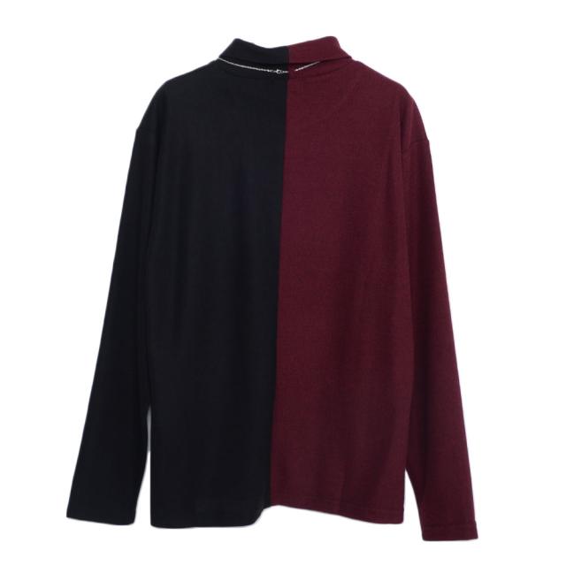 ニット メンズ 長袖 長袖Tシャツ ニットソー ロンT セーター ブランド おしゃれ 配色 ベロア ネックレス付き トップス インナー タートルネック 無地 ストレッチ 伸縮性 グレー ブラック ワイン 黒 上品 きれいめ モード 20代 30代 40代 秋 冬 ファッション [CANG24-80]_16