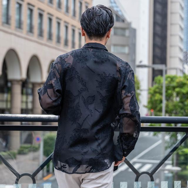 シャツ メンズ ブランド おしゃれ 総柄シャツ シアーシャツ フラワージャガード 大きいサイズ ゆったり 長袖シャツ 花柄 フラワー 大人 きれいめ カジュアルシャツ 白シャツ ホワイト ブラック M L 20代 30代 40代 ユニセックス 男性 男 服 春 春服 ファッション [CANG25-32]_9