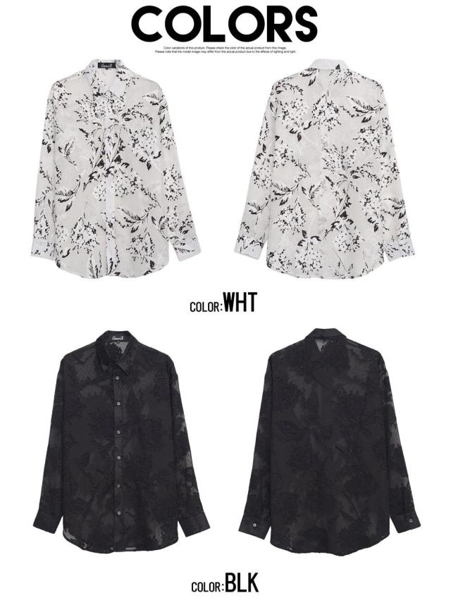 シャツ メンズ ブランド おしゃれ 総柄シャツ シアーシャツ フラワージャガード 大きいサイズ ゆったり 長袖シャツ 花柄 フラワー 大人 きれいめ カジュアルシャツ 白シャツ ホワイト ブラック M L 20代 30代 40代 ユニセックス 男性 男 服 春 春服 ファッション [CANG25-32]_19
