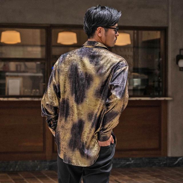 シャツ メンズ ブランド おしゃれ 総柄シャツ グリッターシャツ シャイニーシャツ 大きいサイズ ゆったり 長袖シャツ 光沢 上品 大人 きれいめ 白シャツ ブラック ゴールド シルバー M L CavariA 20代 30代 40代 ユニセックス 男性 男 服 春 春服 ファッション [CANG25-33]_9