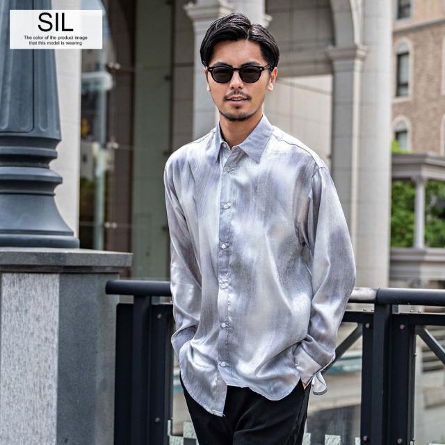 シャツ メンズ ブランド おしゃれ 総柄シャツ グリッターシャツ シャイニーシャツ 大きいサイズ ゆったり 長袖シャツ 光沢 上品 大人 きれいめ 白シャツ ブラック ゴールド シルバー M L CavariA 20代 30代 40代 ユニセックス 男性 男 服 春 春服 ファッション [CANG25-33]_10