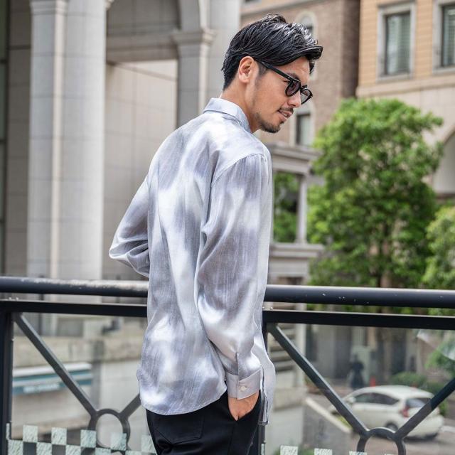 シャツ メンズ ブランド おしゃれ 総柄シャツ グリッターシャツ シャイニーシャツ 大きいサイズ ゆったり 長袖シャツ 光沢 上品 大人 きれいめ 白シャツ ブラック ゴールド シルバー M L CavariA 20代 30代 40代 ユニセックス 男性 男 服 春 春服 ファッション [CANG25-33]_12