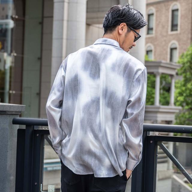 シャツ メンズ ブランド おしゃれ 総柄シャツ グリッターシャツ シャイニーシャツ 大きいサイズ ゆったり 長袖シャツ 光沢 上品 大人 きれいめ 白シャツ ブラック ゴールド シルバー M L CavariA 20代 30代 40代 ユニセックス 男性 男 服 春 春服 ファッション [CANG25-33]_13