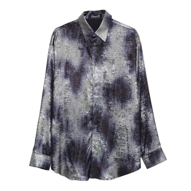 シャツ メンズ ブランド おしゃれ 総柄シャツ グリッターシャツ シャイニーシャツ 大きいサイズ ゆったり 長袖シャツ 光沢 上品 大人 きれいめ 白シャツ ブラック ゴールド シルバー M L CavariA 20代 30代 40代 ユニセックス 男性 男 服 春 春服 ファッション [CANG25-33]_17