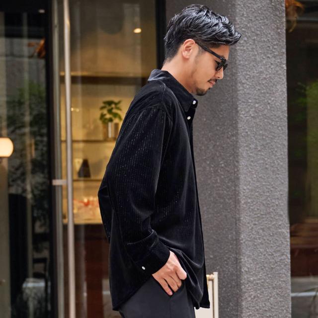 シャツ メンズ 長袖 ベロアシャツ 長袖シャツ ベロア素材 光沢 ラメ ストライプ 上品 高級 カジュアルシャツ トレンド おしゃれ 大きいサイズ ゆったり シンプル CavariA 大人 20代 30代 40代 50代 ちょいワル ユニセックス 男性 男 服 秋 冬 秋冬 ファッション [CANG25-54] シャツ メンズ 長袖 ベロアシャツ 長袖シャツ ベロア素材 光沢 ラメ