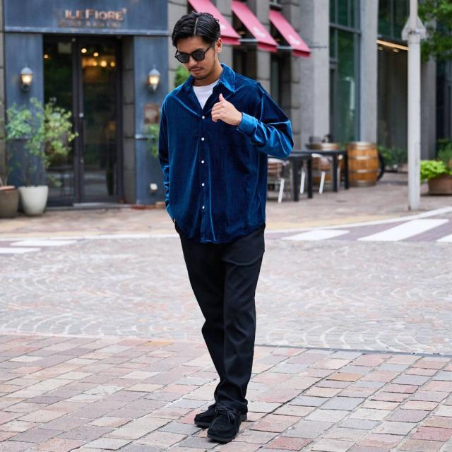 シャツ メンズ 長袖 ベロアシャツ 長袖シャツ ベロア素材 光沢 ラメ