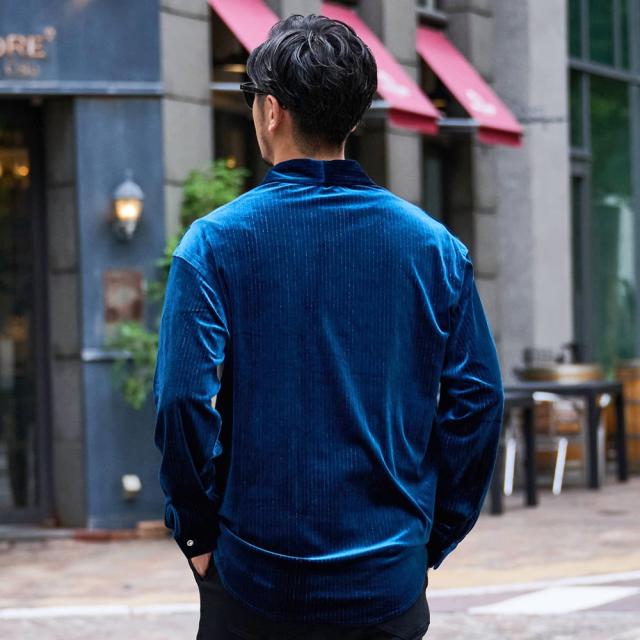 シャツ メンズ 長袖 ベロアシャツ 長袖シャツ ベロア素材 光沢 ラメ